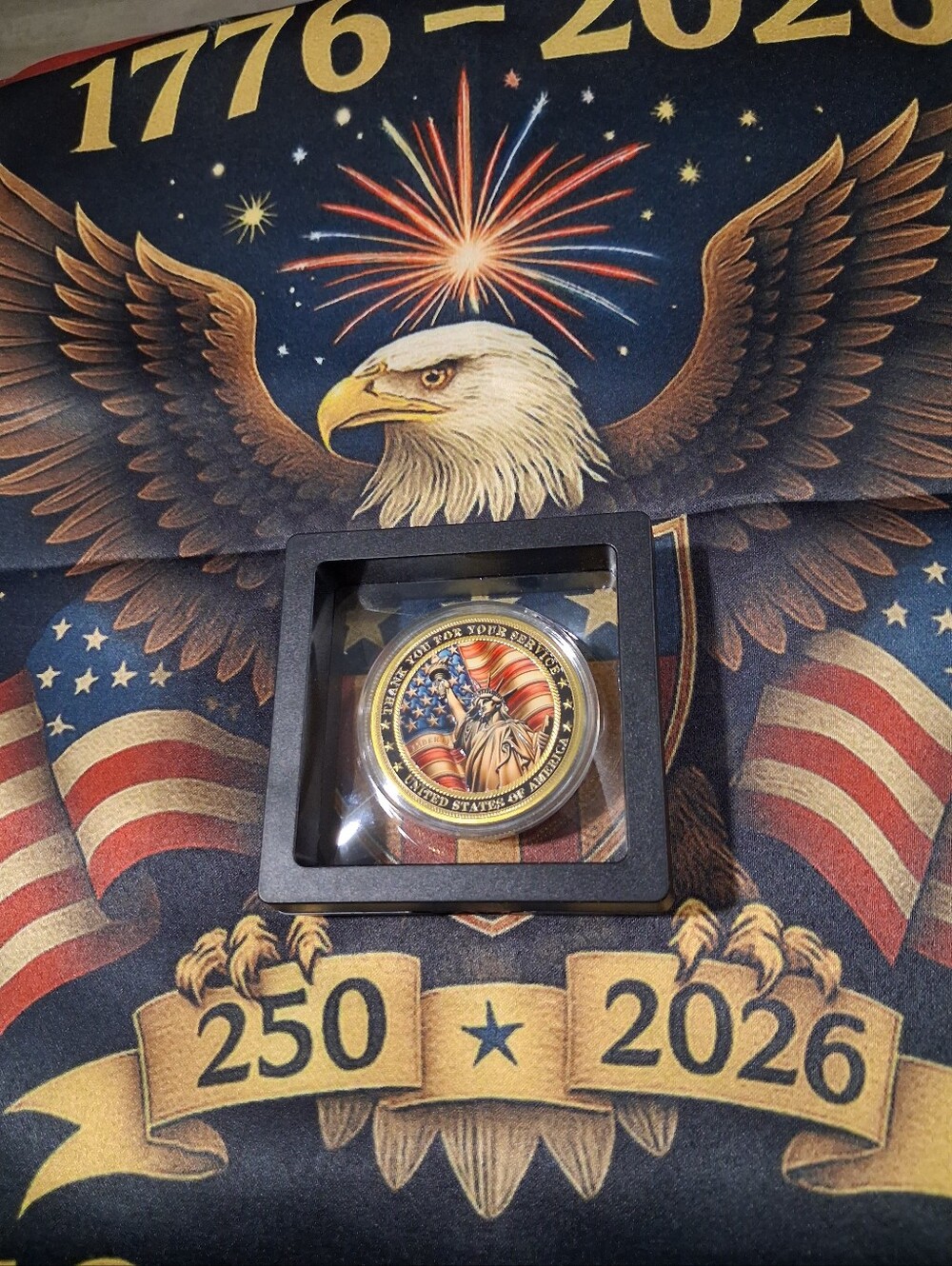 Patriotic Collectible Coins with Flag and Boot Design - Red, Blue, Gold - Picture 3 of 10
